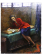 Leggendo - dipinto di Angelo Cantù con soggetto femminile                            