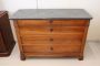 Antique chest of drawers in solid walnut with gray marble top, 19th century