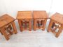 Set di 4 sgabelli o tavolini vintage rustici in legno di abete naturale, anni '70