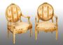 Coppia di poltrone antiche Napoleone III imbottite in legno dorato e intagliato                            