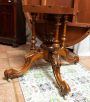 Antique Victorian English folding table in walnut briar with inlays
