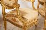 Coppia di poltrone antiche Napoleone III imbottite in legno dorato e intagliato