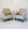 Pair of vintage 60s armchairs in iron and original beige fabric