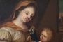 Dipinto antico olio su tela raffigurante Madonna col Bambino