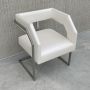 Pair of modern design armchairs in white eco-leather, late 1900s