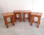 Set di 4 sgabelli o tavolini vintage rustici in legno di abete naturale, anni '70                            