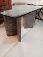 80s dining table in gray marble with glass top