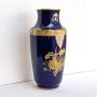 Vaso Limoges blu cobalto con decori oro zecchino, Francia metà XX secolo