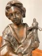 Antonio Cinque - antique sculpture of a shepherdess in bronze, Naples 19th century