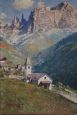Cesare Bentivoglio - dipinto paesaggio di montagna con chiesa, firmato                            
