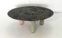 Tavolino ovale con piano in marmo verde alpi e gambe rivestite in alcantara                          