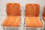 Set di 4 sedie design vintage in metallo cromato e velluto arancione, anni '70