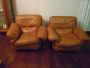 Poltrona Frau set: 3-seater sofa and 2 armchairs in brown leather       
                            