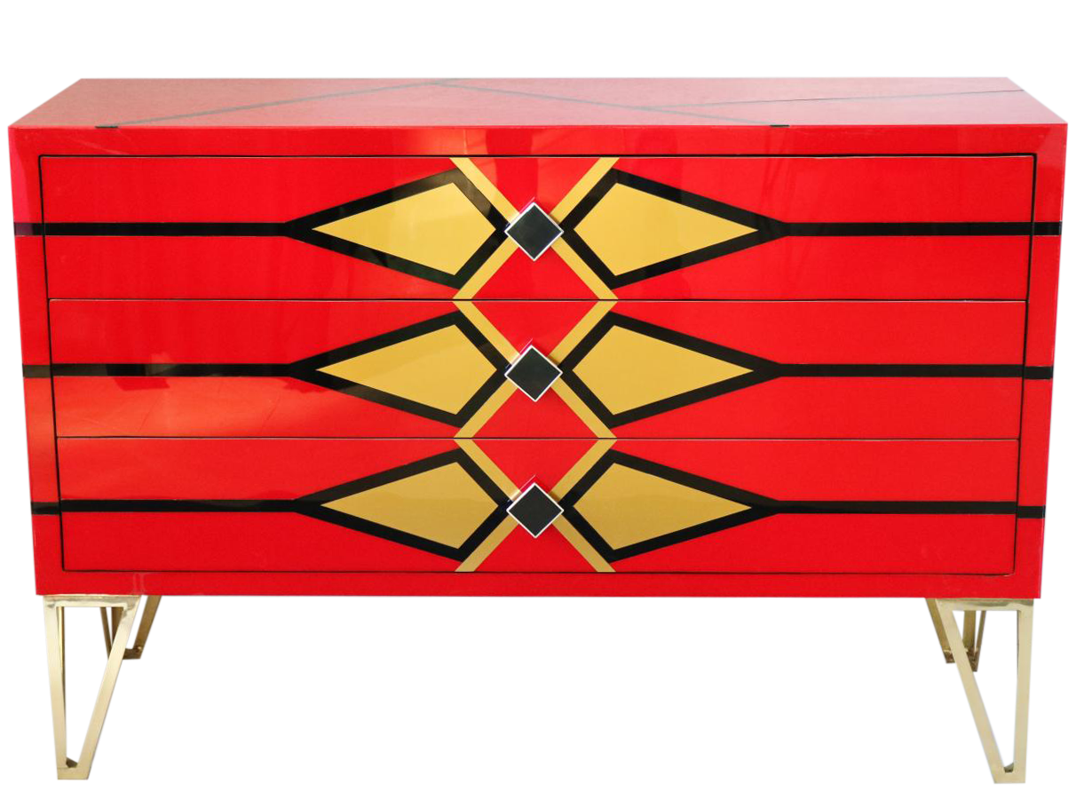 Deco style chest of drawers with geometric pattern