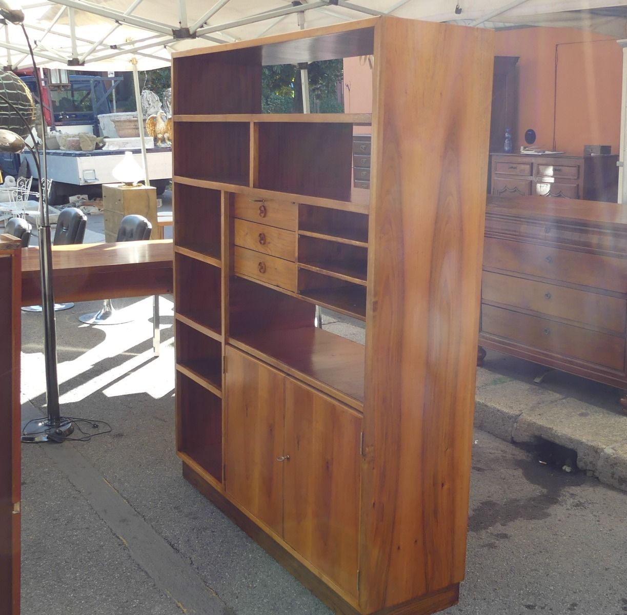 Vintage open bookcase with drawer modules and doors, 1950s