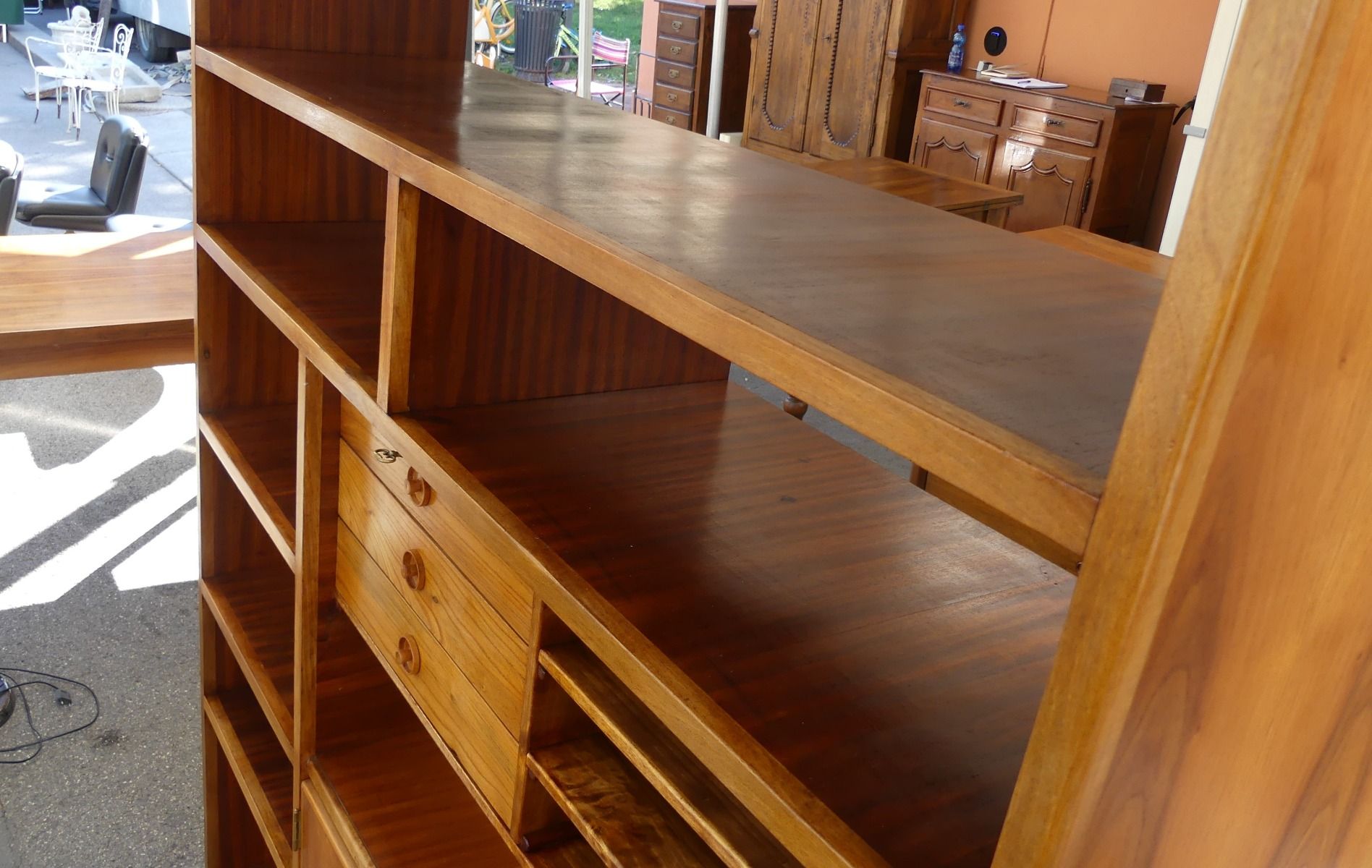 Vintage open bookcase with drawer modules and doors, 1950s