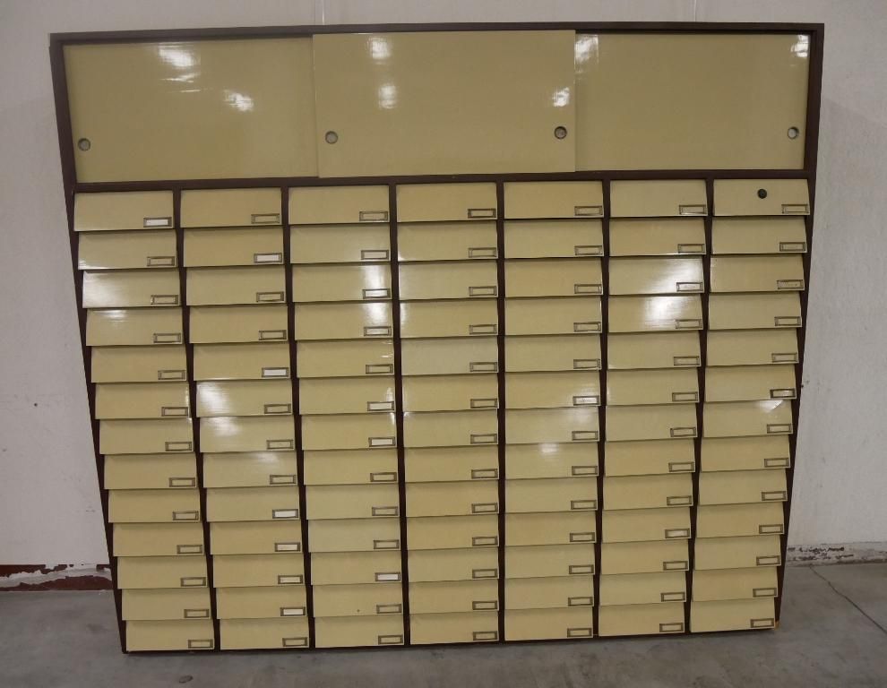 Large vintage office filing with 91 drawers and sliding doors