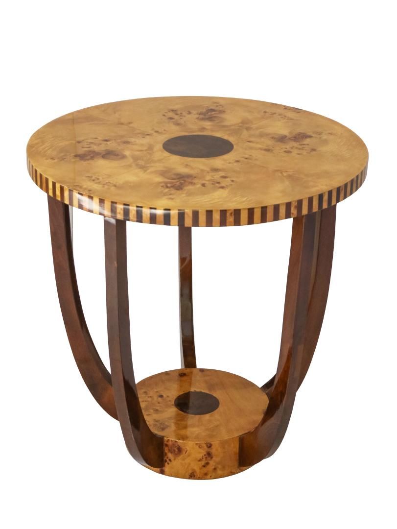 Pair of art deco style coffee tables in briar and rosewood