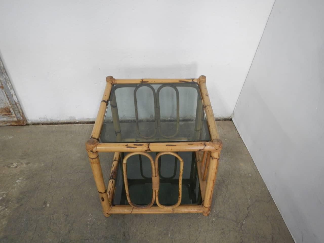 Zri Bamboo Set di 2 tavolini da Salotto con Piano in Vetro 