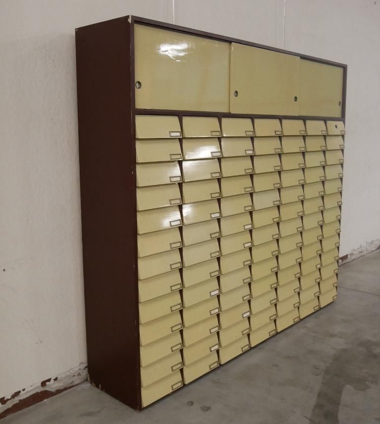 Large vintage office filing with 91 drawers and sliding doors