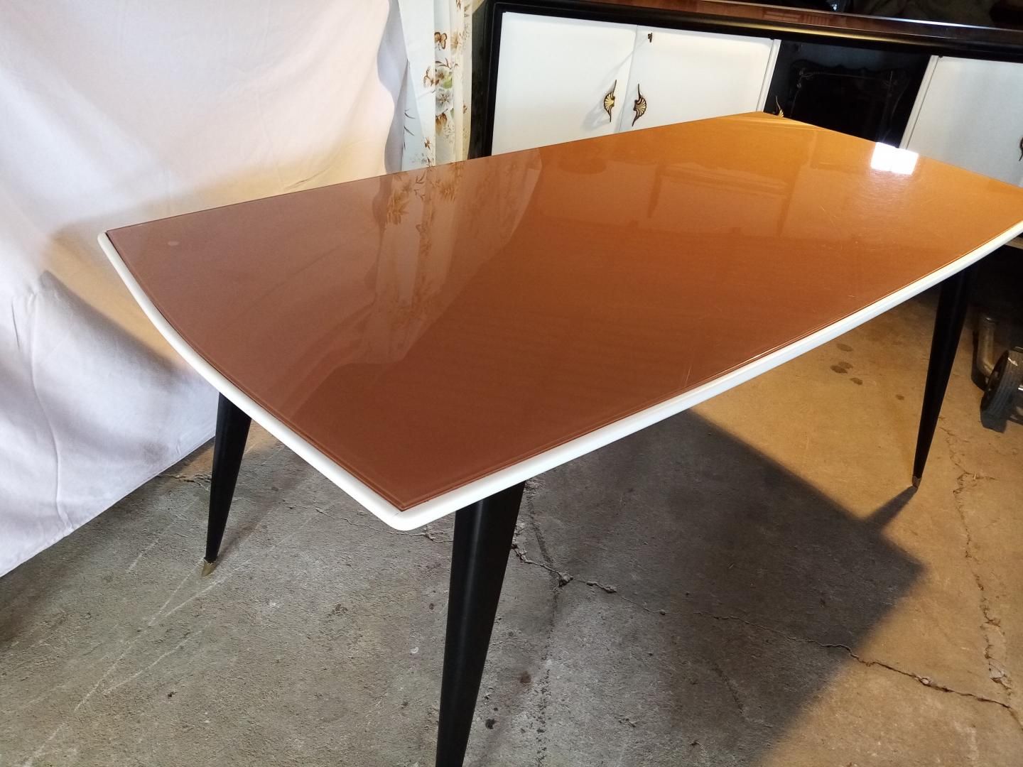 original 1950s table with glass top and revised lacquering