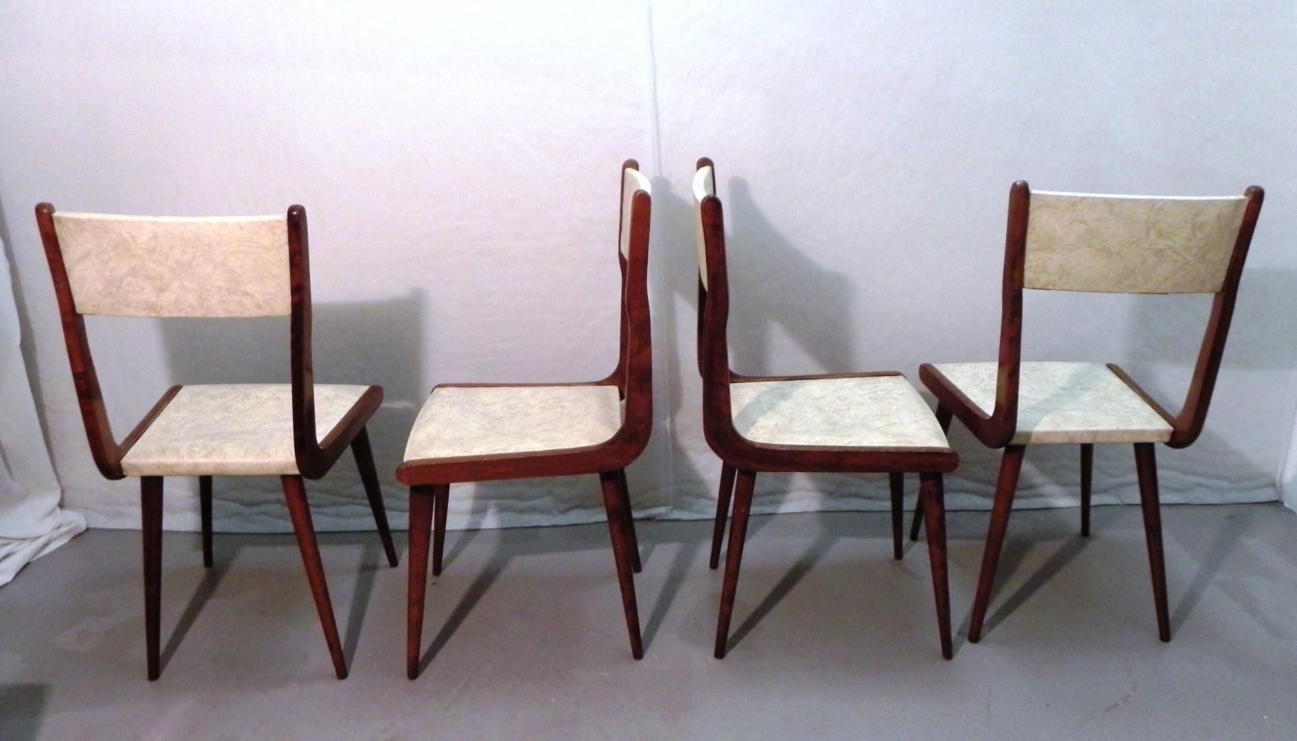 Set di 4 sedie scandinave vintage in legno e skai, 1950-1960