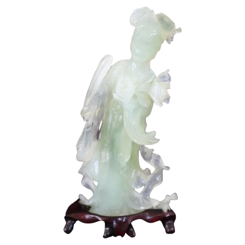 Mid 20th century Chinese carved jade Geisha sculpture Grand Vintage
