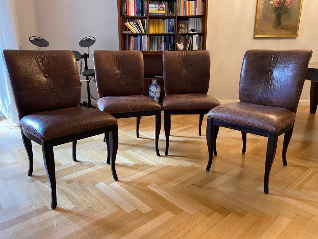 Set di 4 sedie poltroncine in pelle marrone stile vintage industriale