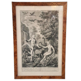 Adam and Eve - antique engraving by Gerard Hoet, 17th century                 
                            