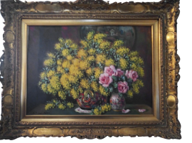 Alfio Paolo Graziani - dipinto vaso con mimose e rose