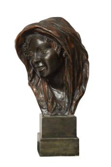 Anna - Antique bronze sculpture with a woman's bust signed Gemito
