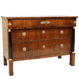 Antique Bolognese Empire chest of drawers in walnut, Italy 19th century