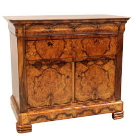 Antique Louis Philippe sideboard or chest of drawers in walnut and briar, 19th century