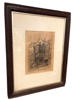 Antique English engraving from 1882 signed George Ernest depicting a postal station