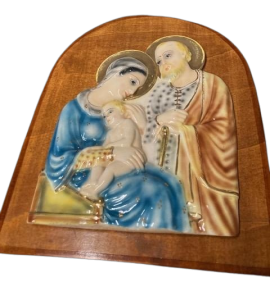 Antique plaque with the Holy Family in majolica by Mica Sesto Fiorentino, 1940
