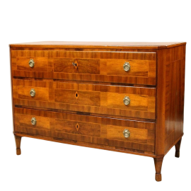 Antique Directoire chest of drawers in inlaid walnut, Italy 18th century  