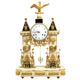 Antique Louis XVI pendulum clock in gilded bronze and marble, 18th century French Revolution