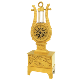 Antique Parisian Empire lyre clock in gilded bronze from the 19th century  