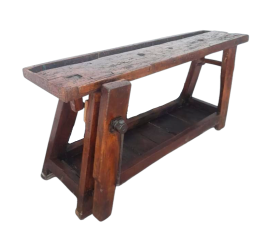 Antico tavolo da falegname dei primi dell'800 in rovere con morsa