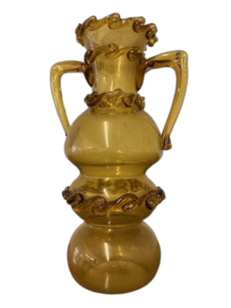 Antique amber-colored Murano glass vase from the late 1800s, decorated in relief