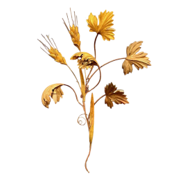 Applique Art Nouveau con foglie e spighe in legno dorato, Italia anni '20