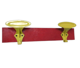 Vintage red formica coat rack with yellow hooks, 1970s