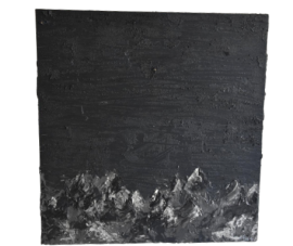 Black Mountains -  dipinto di Andrea Busnelli, acrilico stucchi e sabbia su tavola