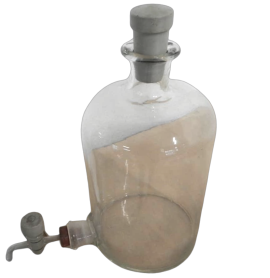 Bottiglia in vetro da laboratorio chimico con spillatore, anni '70                            