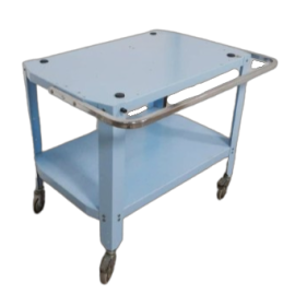 Industrial style light blue metal food trolley from the 70s
