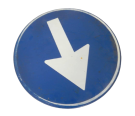 Vintage Italian compulsory direction road sign, 1980
