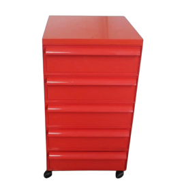 Kartell chest of drawers in red plastic with wheels, Italy 1970s