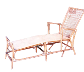 Chaise longue anni '60 in bamboo laccato ocra