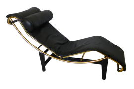 Pierre Cardin chaise longue in golden metal and black leather, 1980s