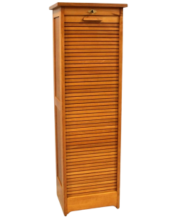 Vintage single rolling shutter filing cabinet in oak for archive       